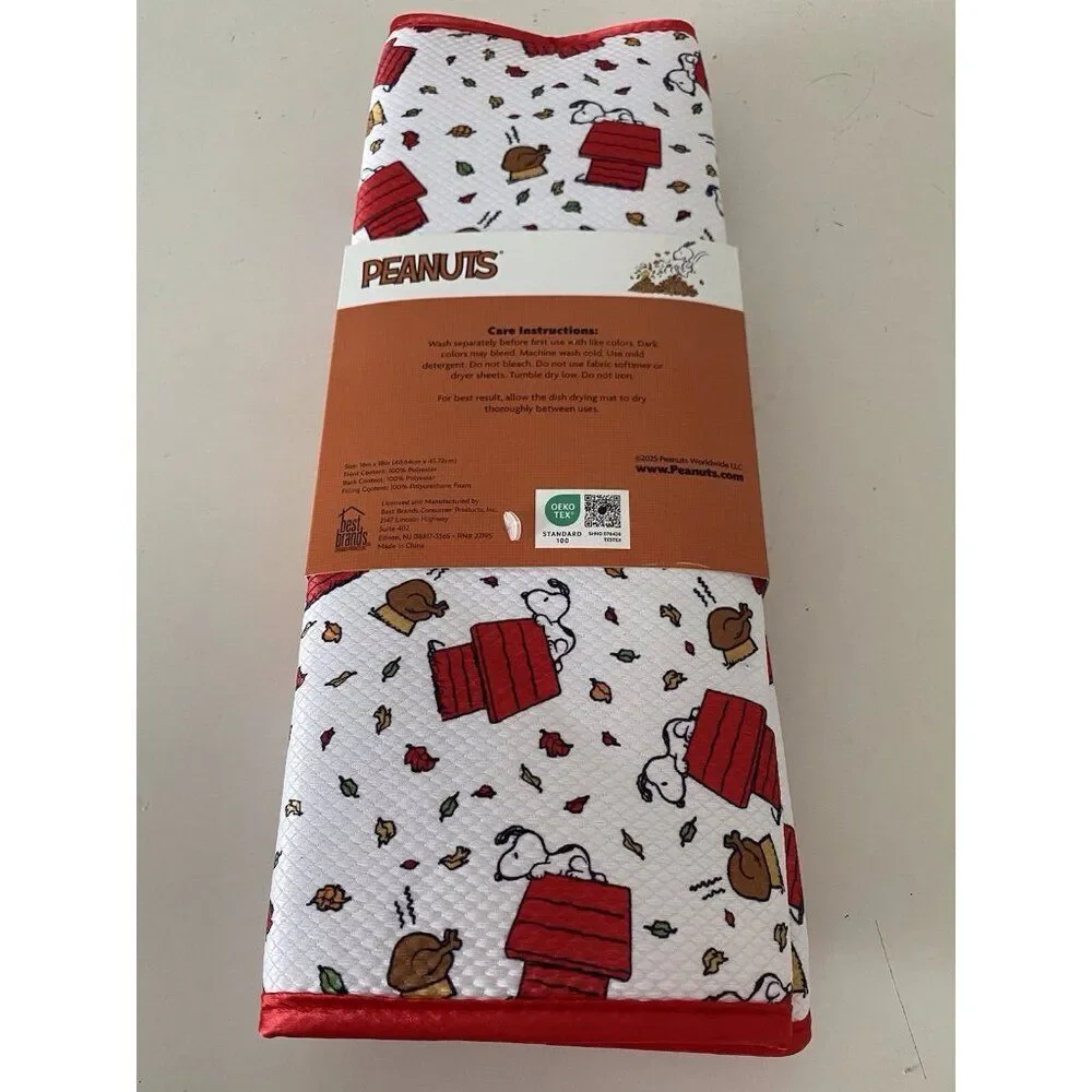 2 Pack Snoopy Peanuts Doghouse Turkey Fall Leaves Dish Drying Mats 16 X 18” NEW‎
